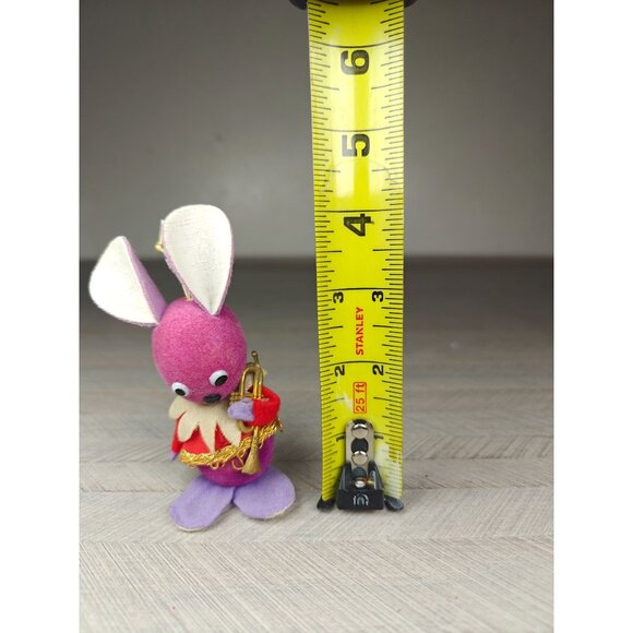 Vintage Napco Japan Purple Mouse Trumpet 4" Felt Retro Easter Christmas Ornament - Picture 3 of 7